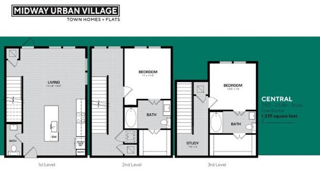 2 Beds • 3 Bath Union floor plan