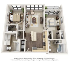 2 Beds • 2 Bath 6-638 floor plan