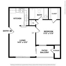 1 Bed • 1 Bath 2-1312 floor plan