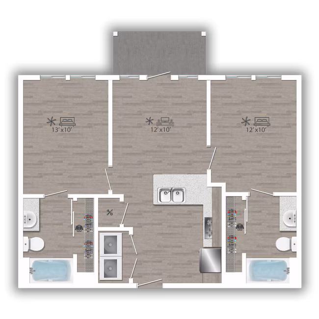 2 Beds • 2 Bath 3107 floor plan