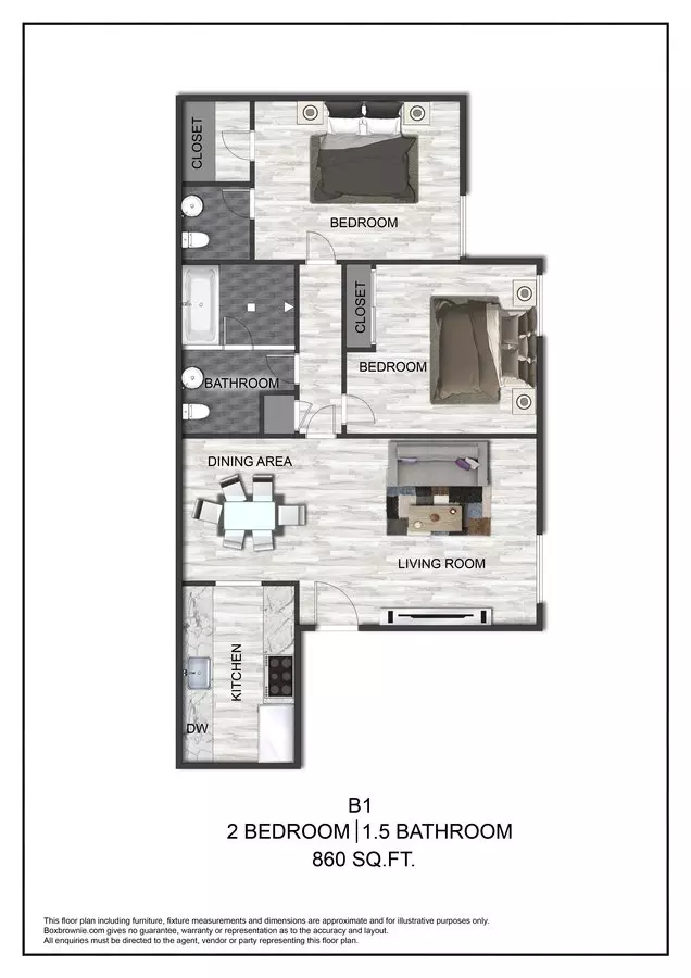 2 Beds • 1 Bath 298 floor plan