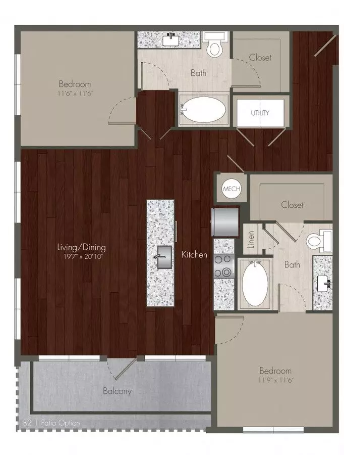 2 Beds • 2 Bath 221 floor plan
