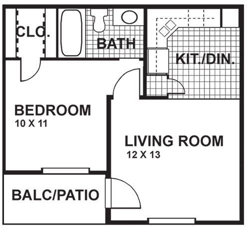 1 Bed • 1 Bath 0516 floor plan