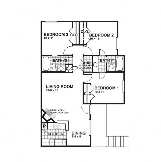 3 Beds • 2 Bath WAITC1F floor plan
