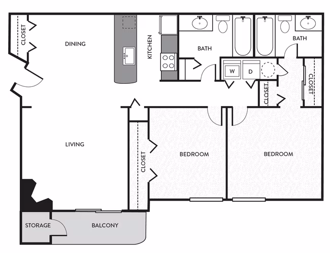 2 Beds • 2 Bath 6-3028 floor plan