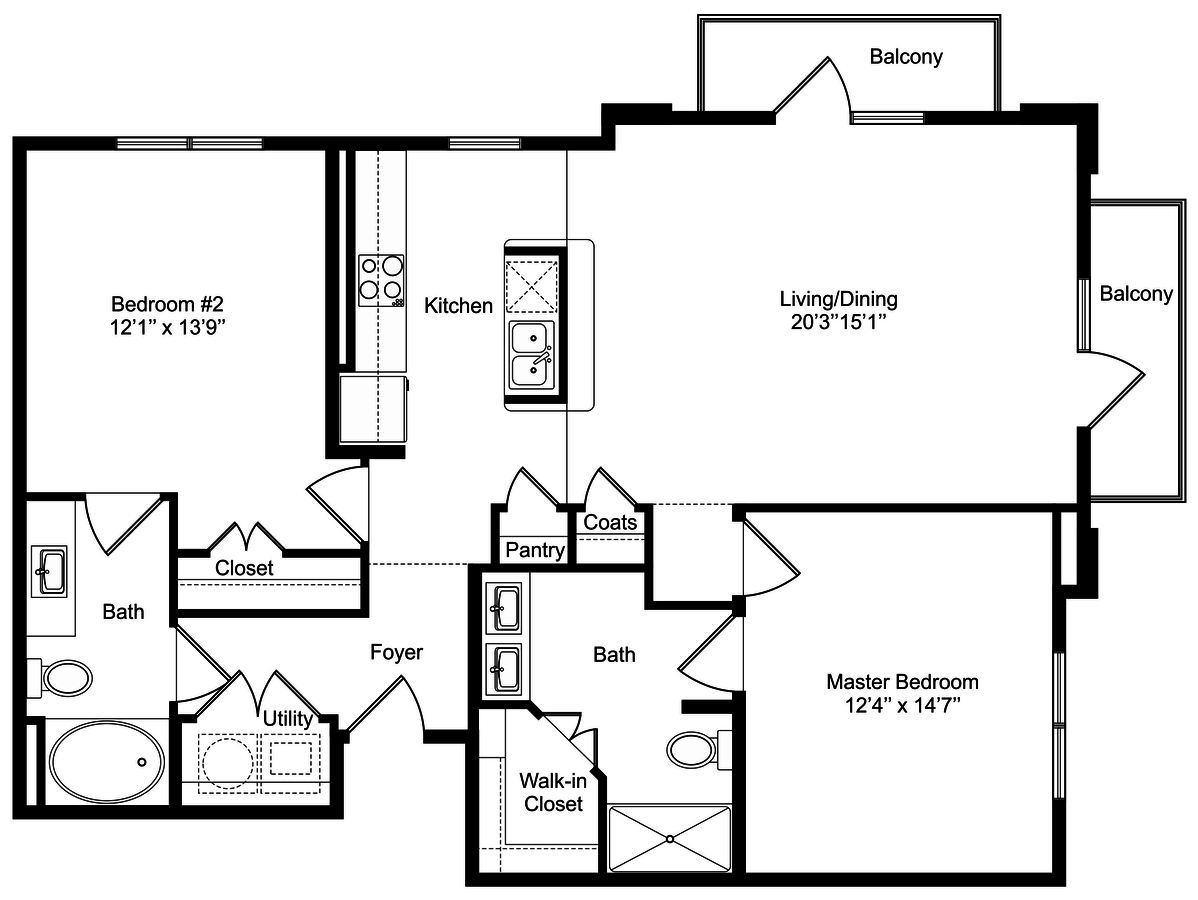 2 Beds • 2 Bath 4107 floor plan