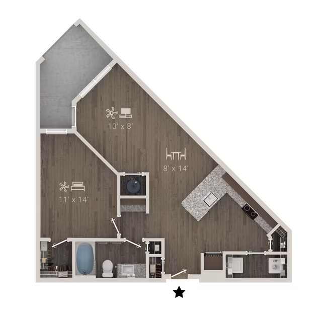 1 Bed • 1 Bath 460 floor plan