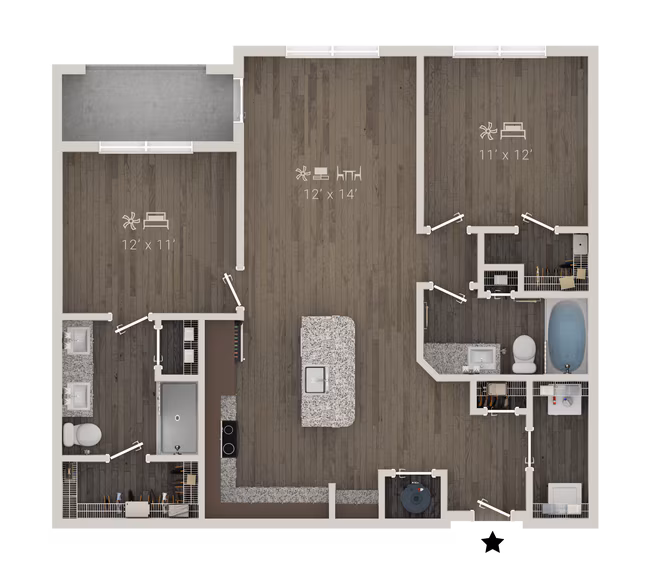 2 Beds • 2 Bath 345 floor plan