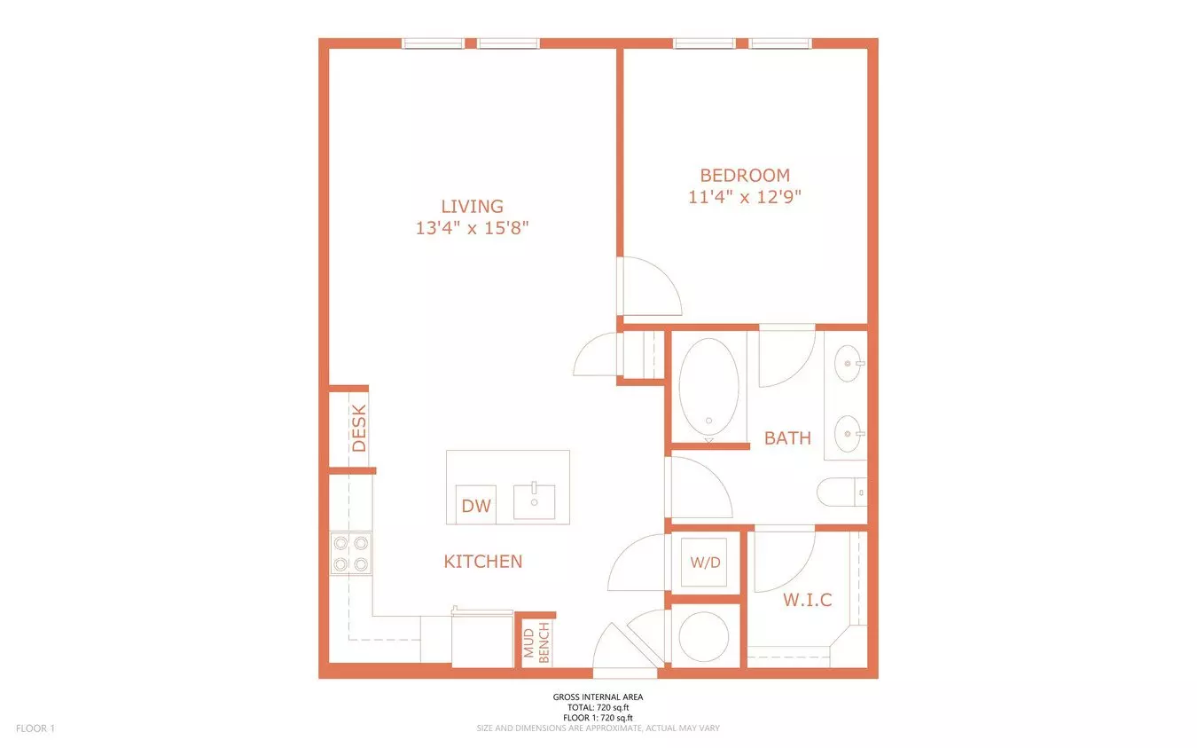 1 Bed • 1 Bath A3 floor plan