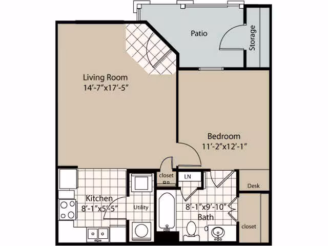 1 Bed • 1 Bath 03106 floor plan