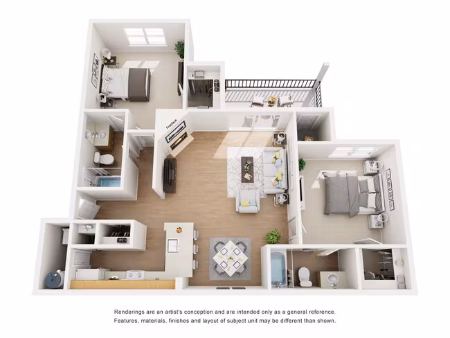 2 Beds • 1 Bath 3020 floor plan