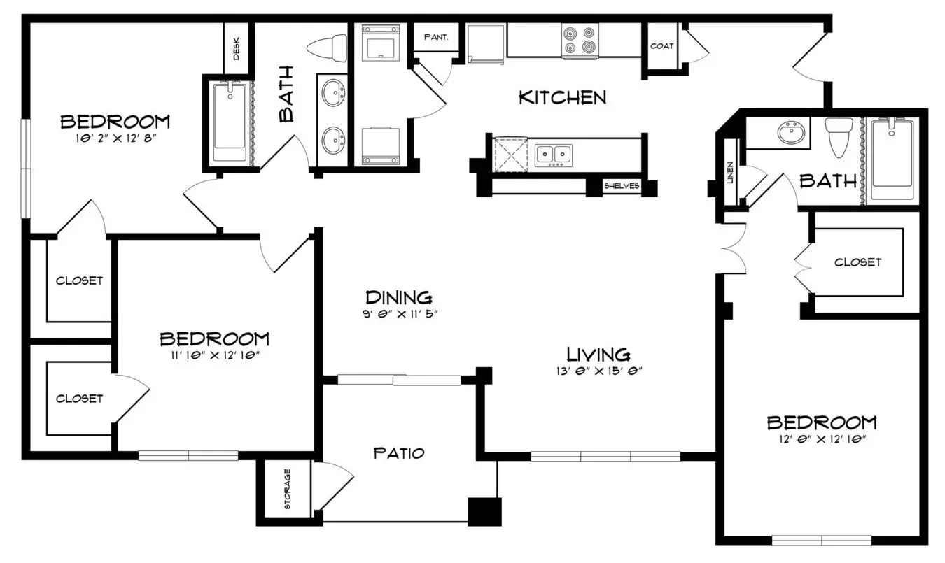 3 Beds • 2 Bath 110 floor plan