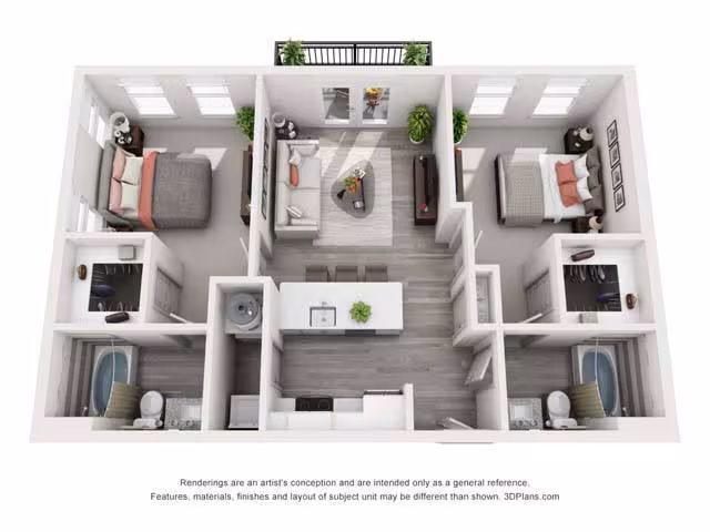 2 Beds • 2 Bath 05301 floor plan