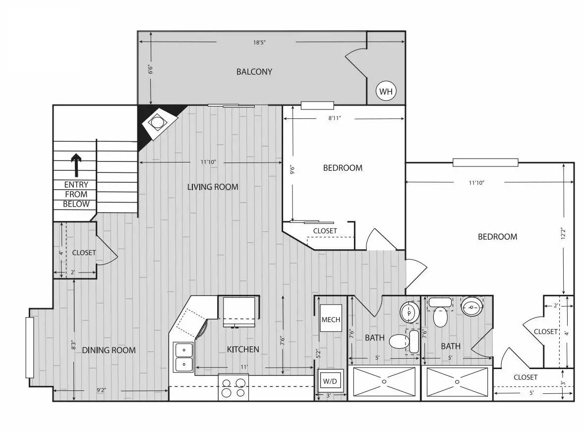 2 Beds • 2 Bath 0821 floor plan