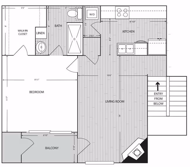 1 Bed • 1 Bath 0621 floor plan