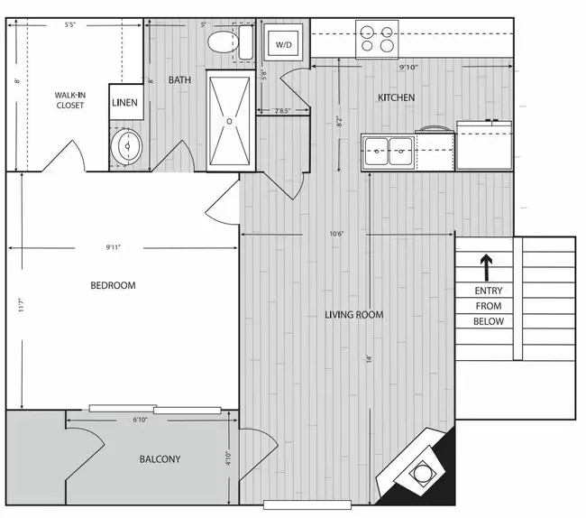 1 Bed • 1 Bath 0621 floor plan