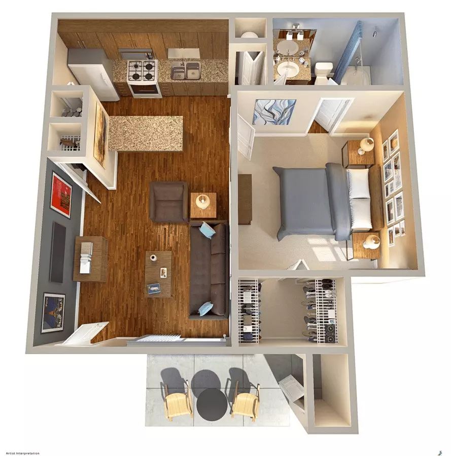 1 Bedroom, 1 Bathroom, 531 SQFT 2104 floor plan