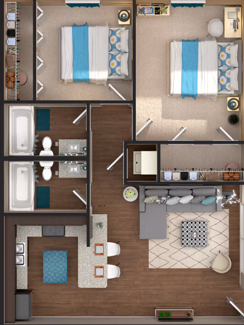 2 Beds • 2 Bath floor plan