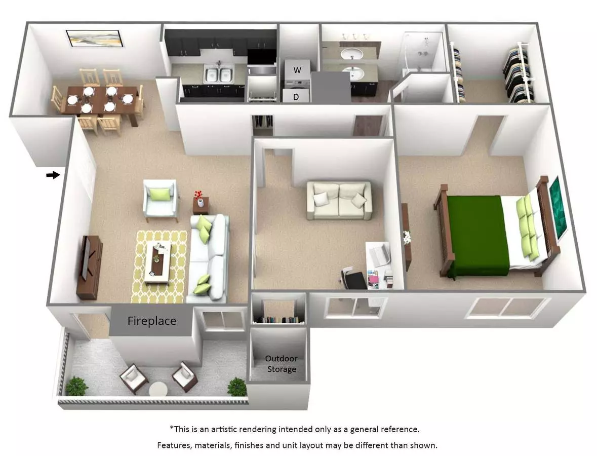1 Bed 1 Bath - A2 0324 floor plan