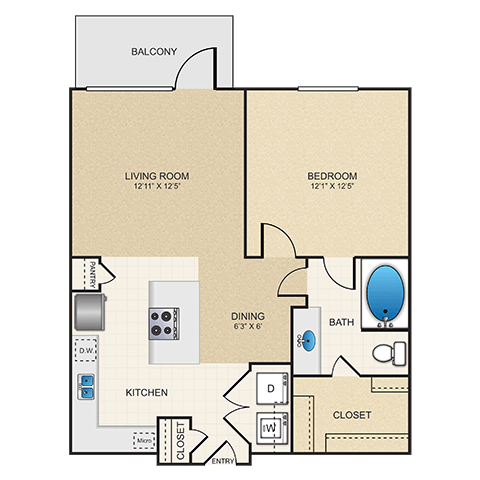 1 Bed • 1 Bath 03205 floor plan