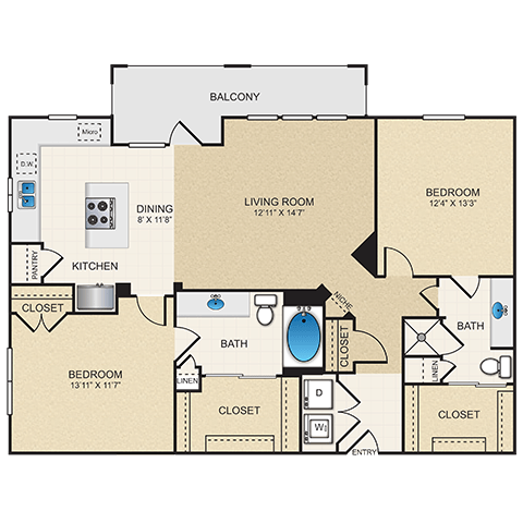 2 Beds • 2 Bath 11306 floor plan
