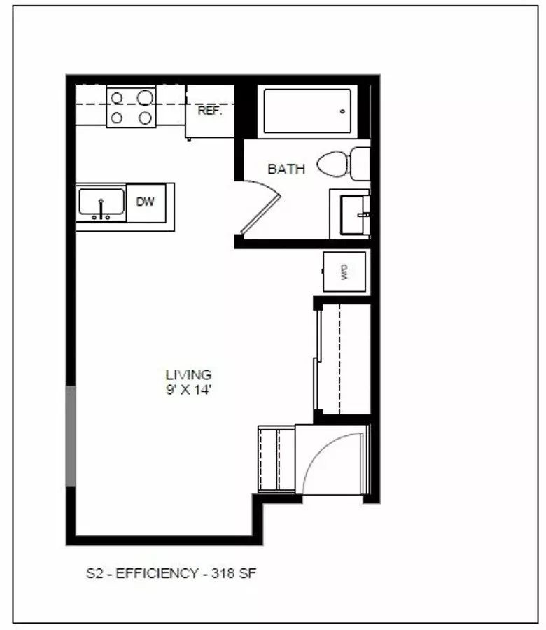 0 Bedroom 1 Bathroom 300 floor plan