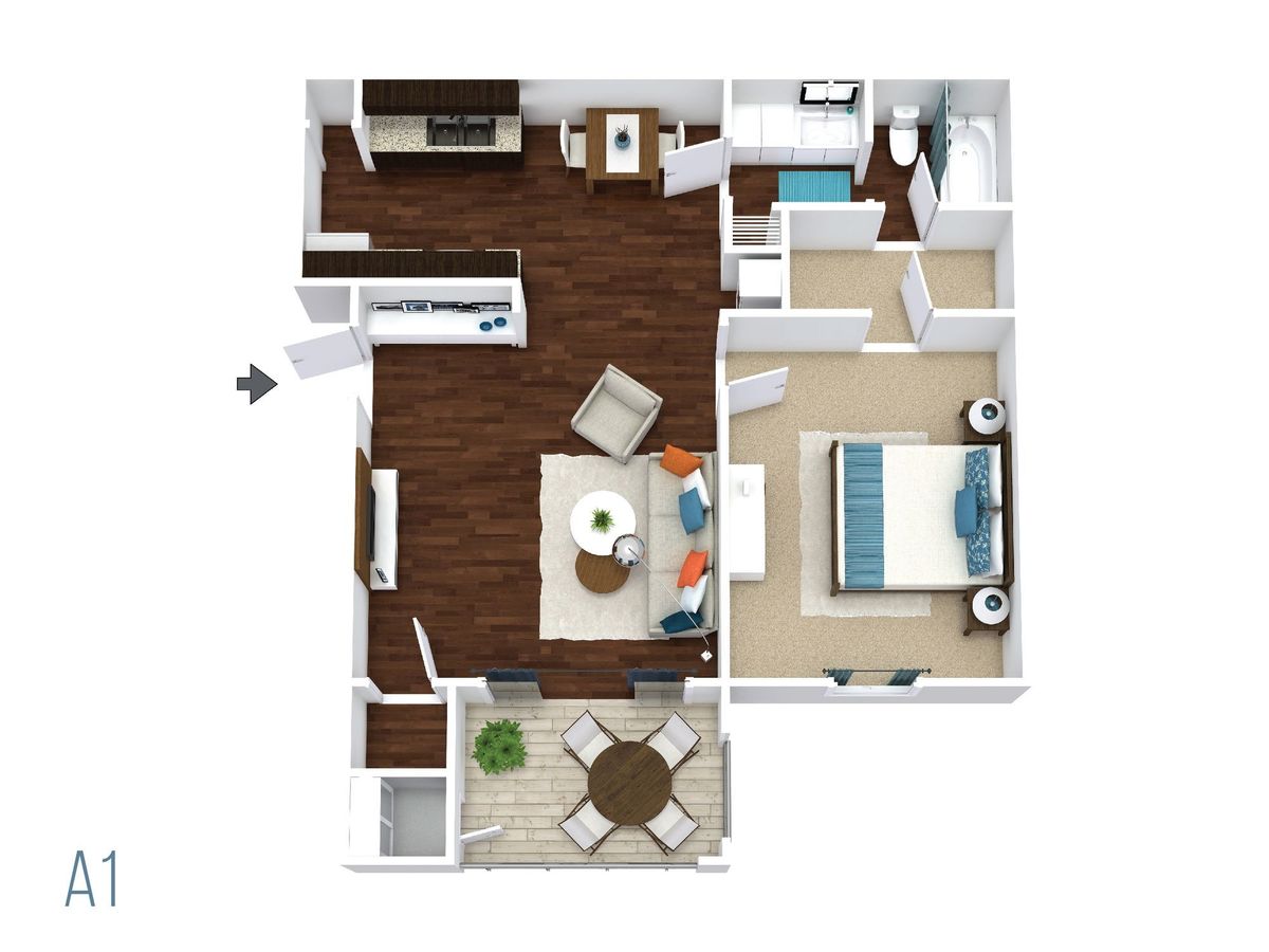 1 Bed • 1 Bath 1824 floor plan