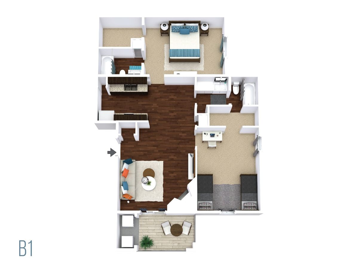 2 Beds • 2 Bath 0527 floor plan