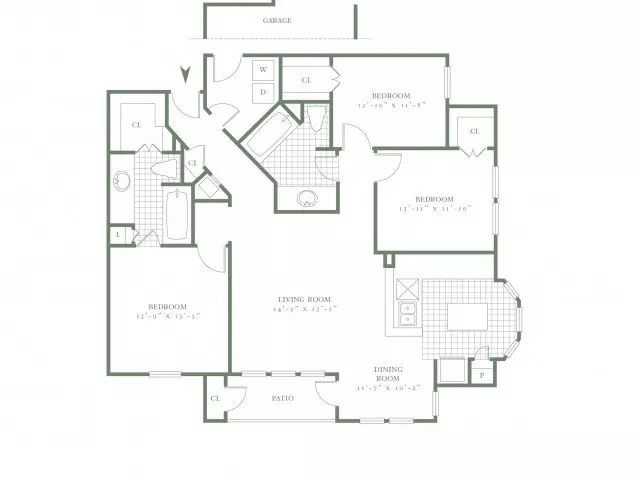 3 Beds • 2 Bath 01830 floor plan