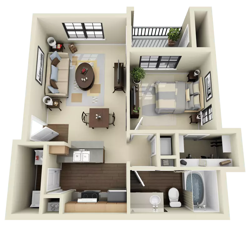 1 Bed • 1 Bath 04-3107 floor plan