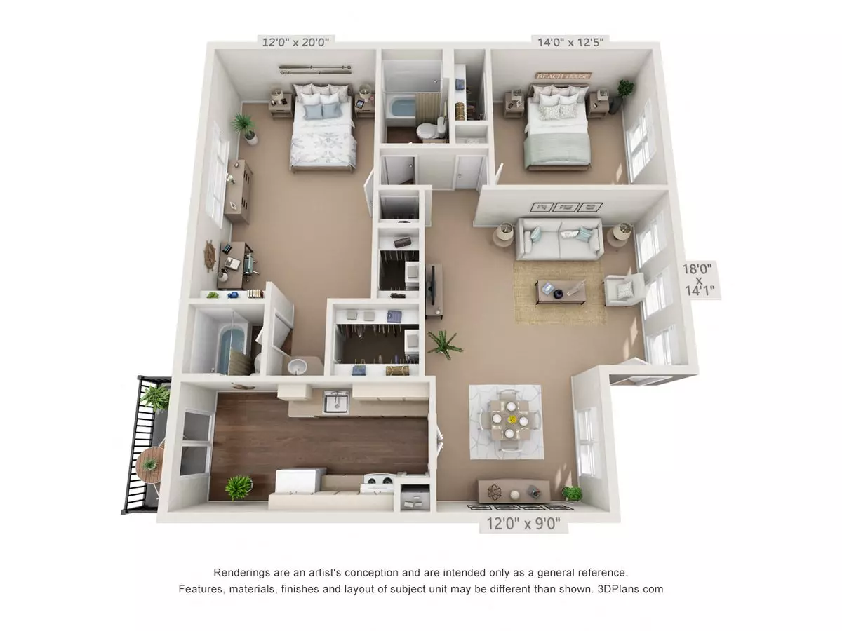 2 Beds • 2 Bath 253 floor plan