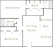 2 Beds • 2 Bath 125 floor plan