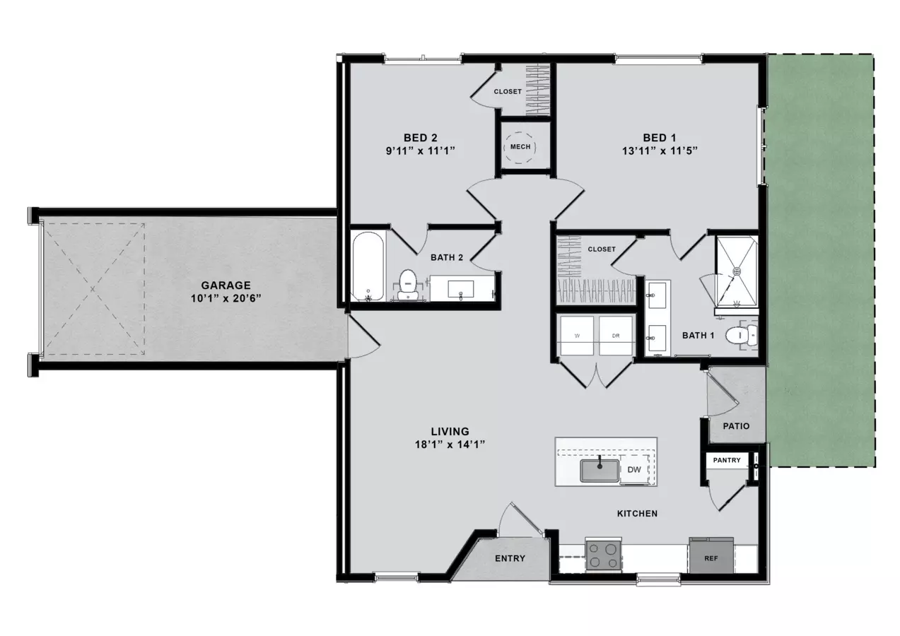 2 Beds • 2 Bath 1540B-S floor plan