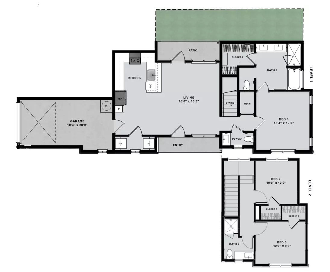 3 Beds • 2 Bath 1514A-S floor plan