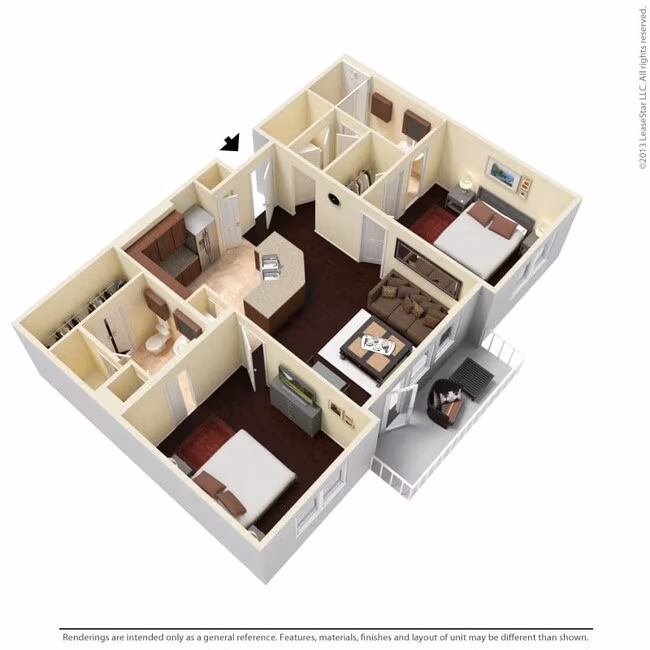 2 Beds • 2 Bath 01402 floor plan