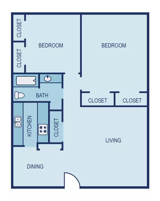 2 Beds • 1 Bath 0203 floor plan