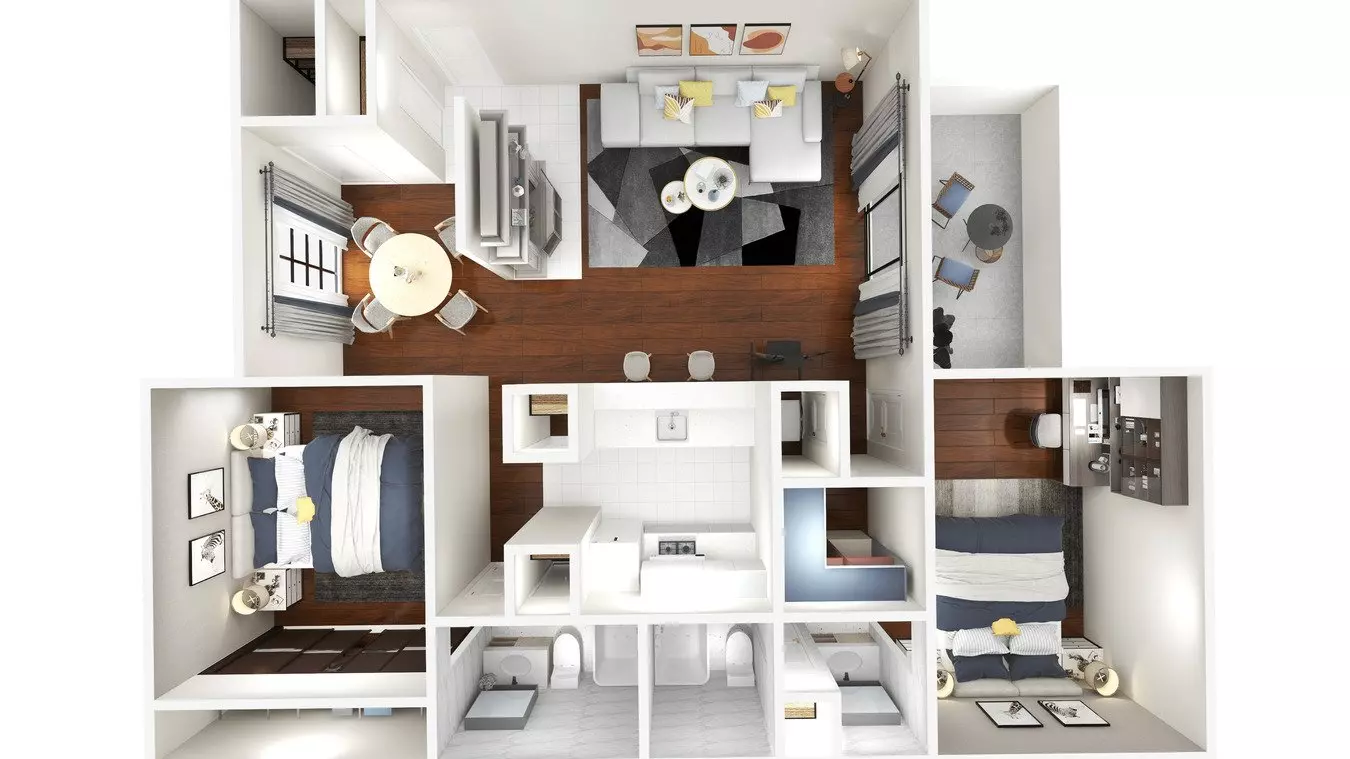2 Bedroom 2 Bathroom 2027 floor plan