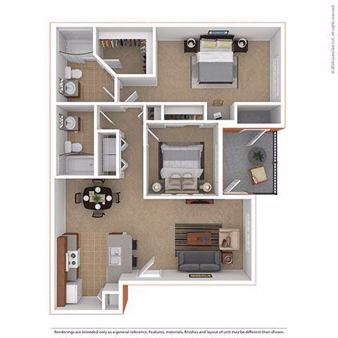 2 Beds • 2 Bath 0428 floor plan