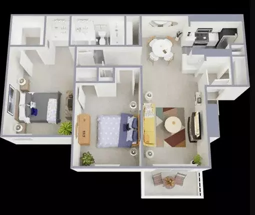 2 Bedroom 1 Bathroom 234 floor plan