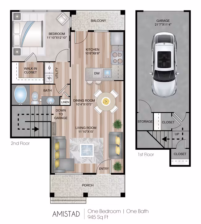 1 Bed • 1 Bath 01-0807 floor plan