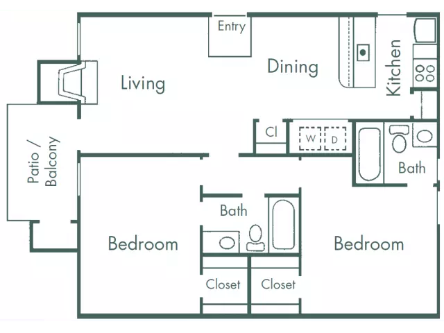 2 Bed, 2 Bath 169 floor plan