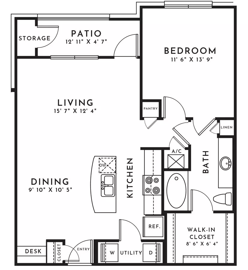 1BR 1BA (789 SF) 13-309 floor plan