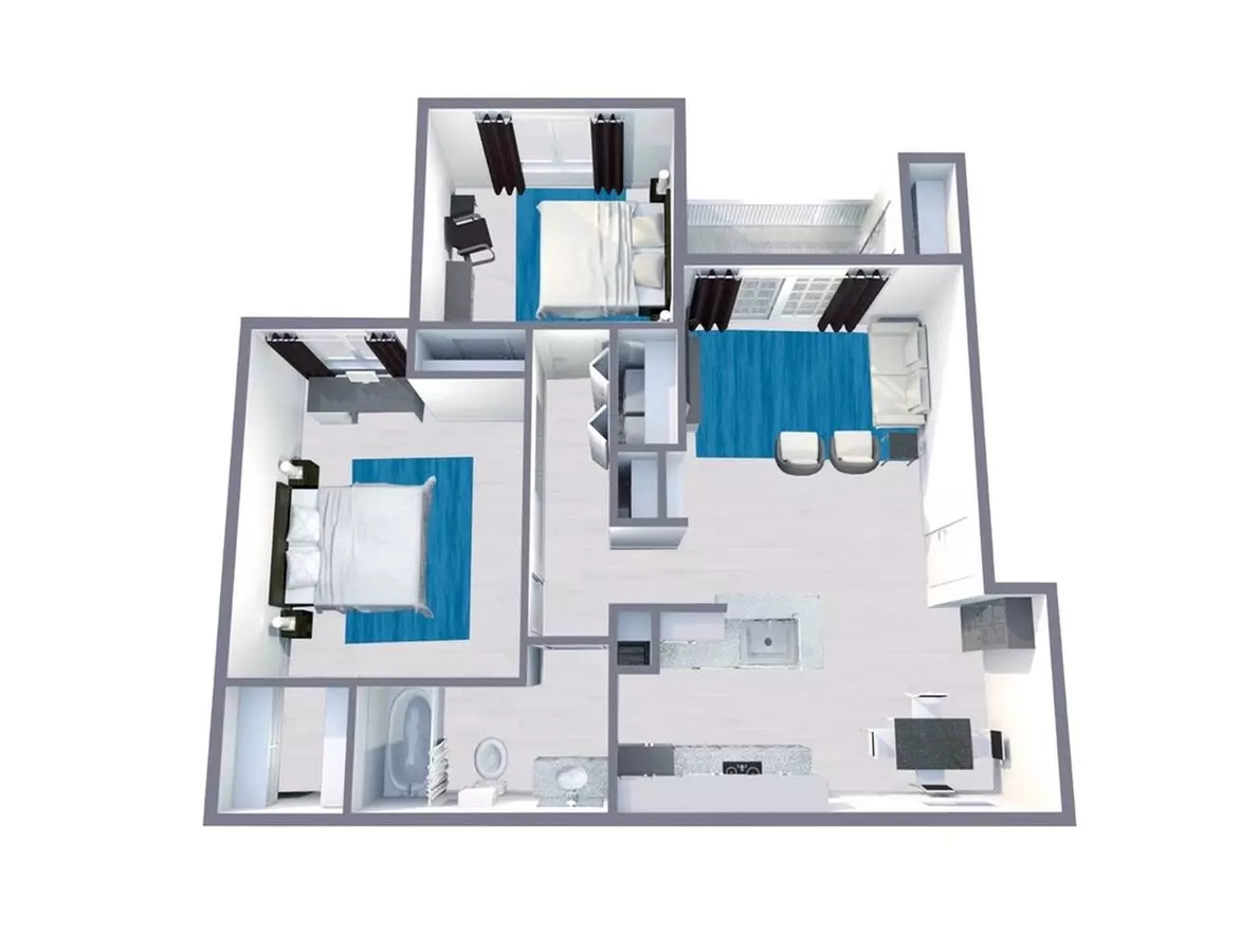 2 Beds • 1 Bath 2307 floor plan