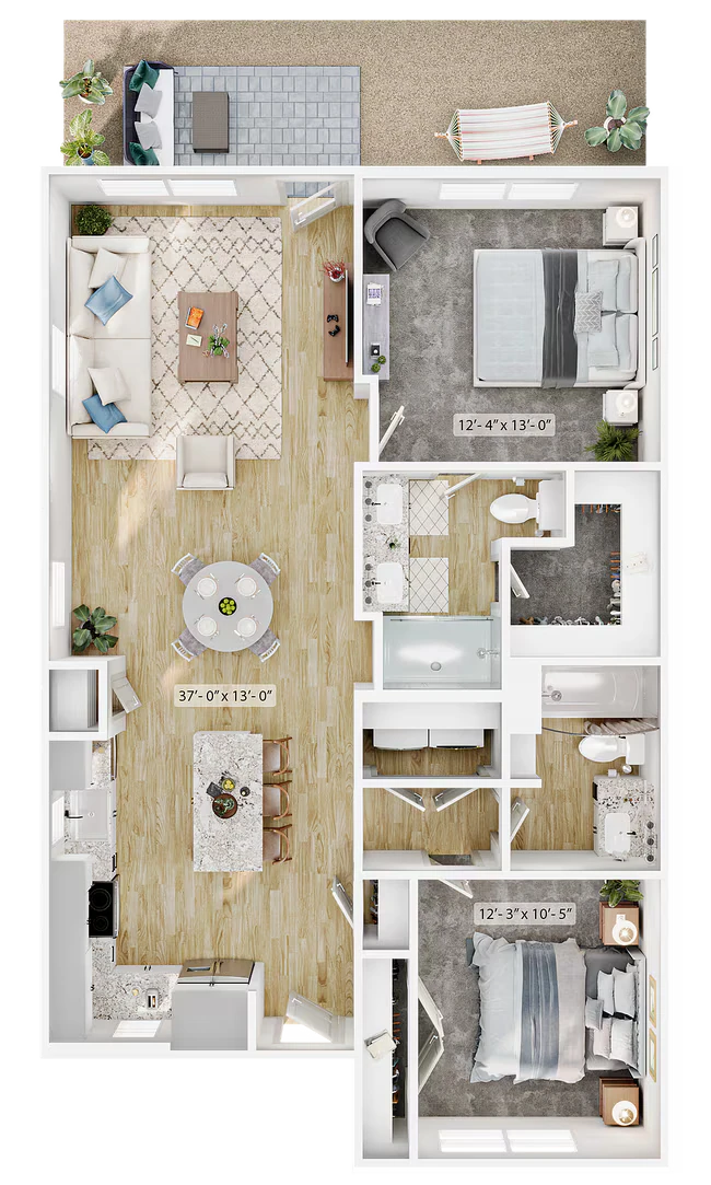 2BR/2BA floor plan