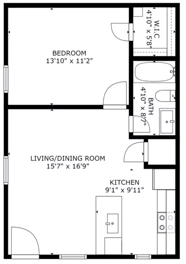 1 bed 1 bath floor plan