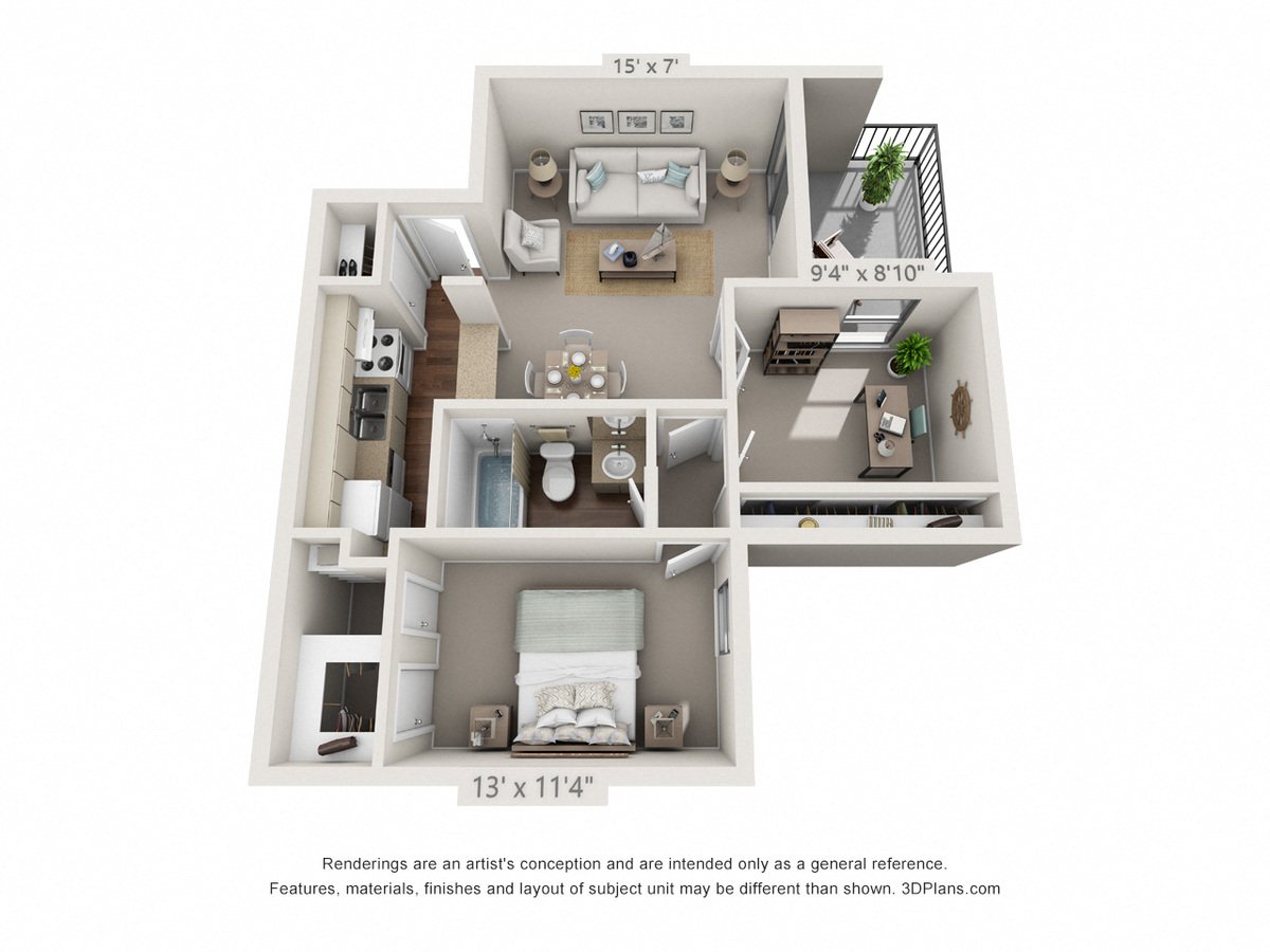 1 Bedroom, 1 Bath 2411 floor plan