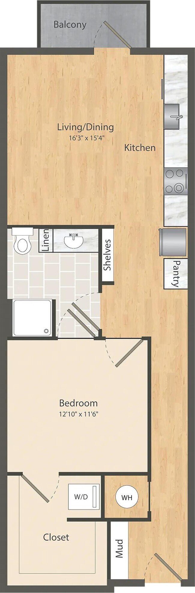 1 Bed • 1 Bath 635 floor plan