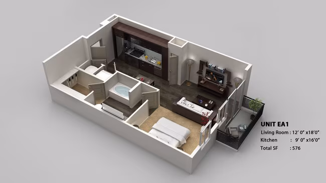 Studio • 1 Bath 1222 floor plan