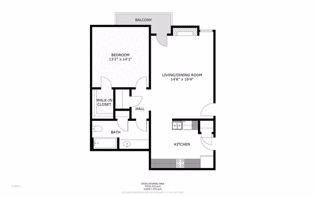 1 Bed • 1 Bath 53 floor plan