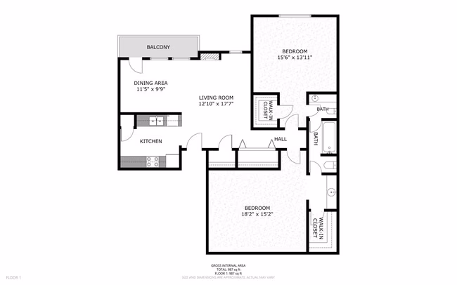 2 Beds • 1 Bath 151 floor plan